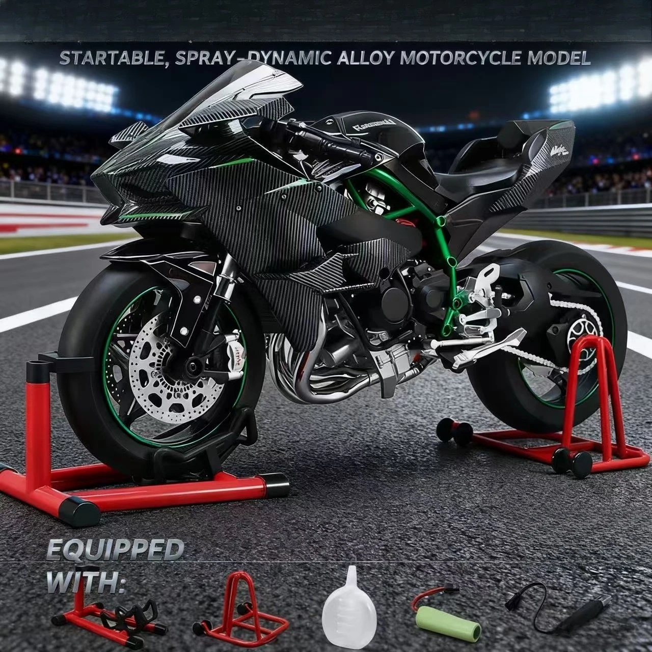 

Spray 1:6 H2R Road Racing Motorcycle Alloy Metal Diecast Model Car Sound & Light Sprayable Dynamic Display Decorations