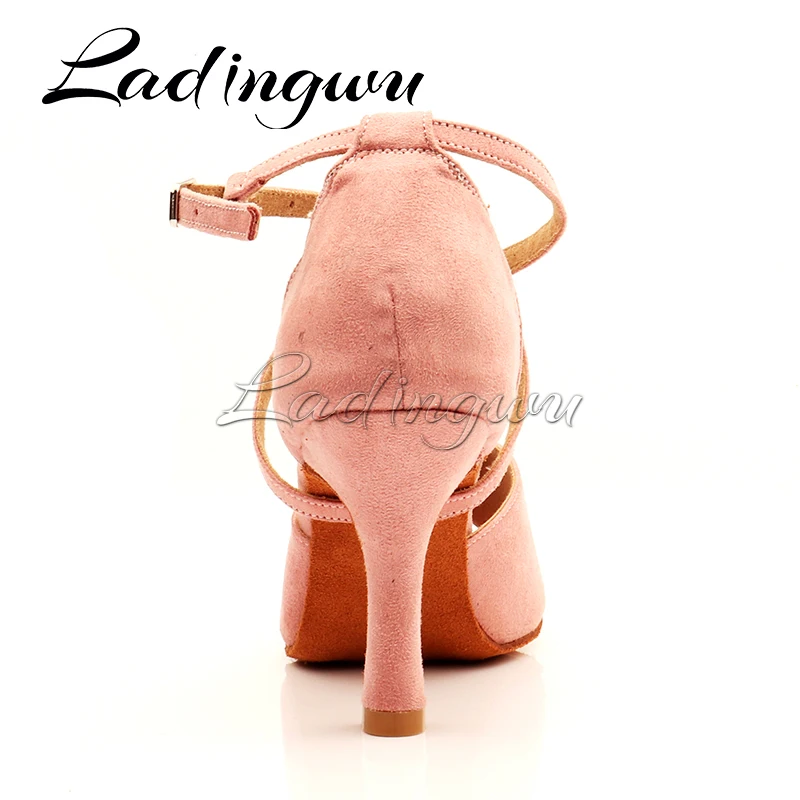 Ladingwu Hot Women Dance Shoes Latin Ballroom Dance Shoes Ladys Girls Salsa Dance Shoes Pink Suede Simple Style