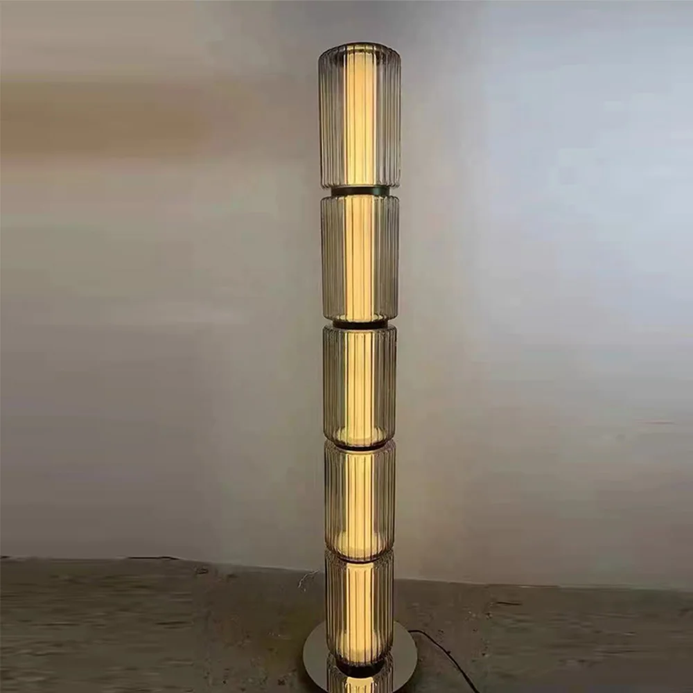 

French LED Cream Glass Floor Lamp, Cylindrical Long Metal lustre Lamp for Living Room, Bar Room Decorative Lamp, Dimmable
