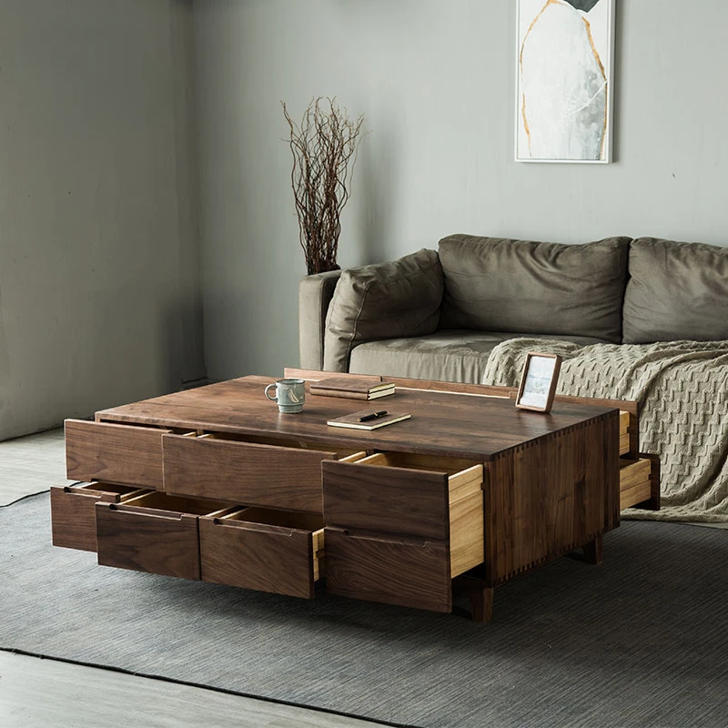 

Black walnut tea table TV cabinet combination multi-bucket cabinet