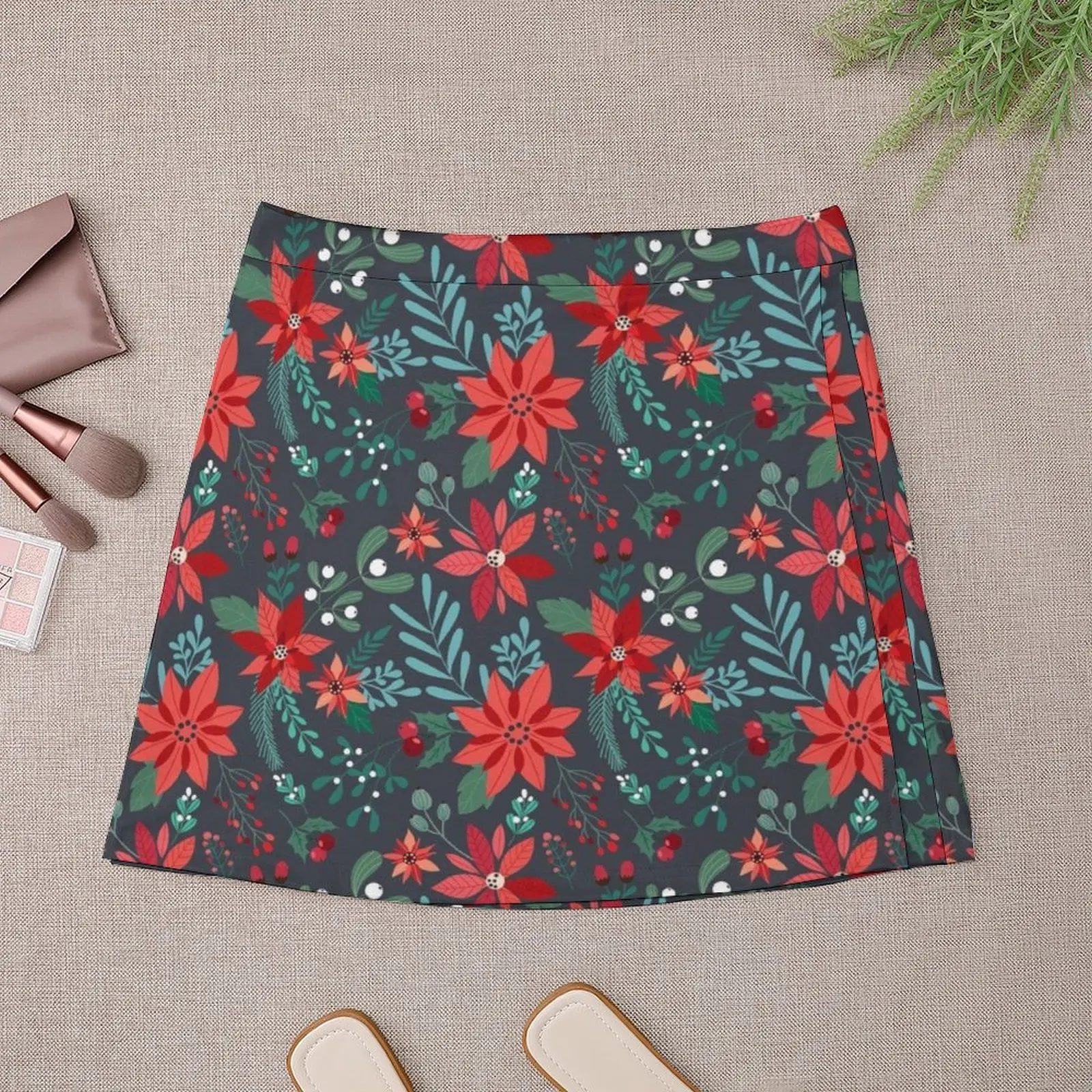 Mini jupe à motif de poinsettia pour femmes, ensemble de vêtements tendance, été 2025, 2025