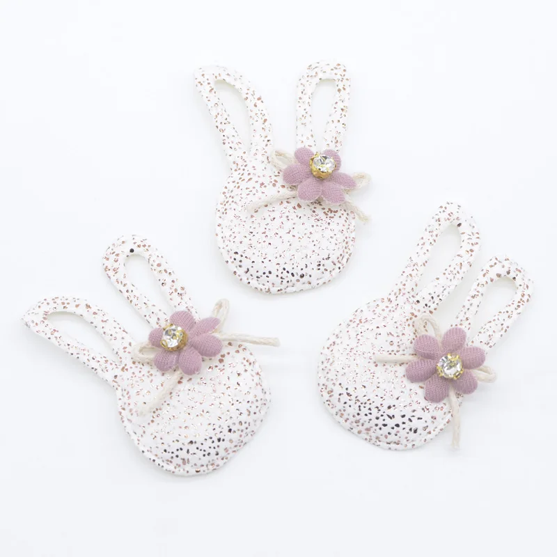 10Pcs Kawaii Rabbit with Flower Rhinestone Applique for DIY Clothes Hat Patch Fabric Sewing Crafts Leggings Leg Socks Decor