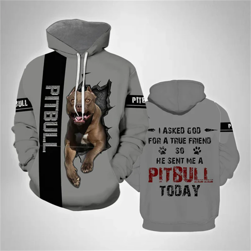 New Men Hoodies Fashion Pitbull Pet Dog Print Casual Pullover Sweatshirts 3D Pattern Comforts Long Sleeves Tops Men's Clothing