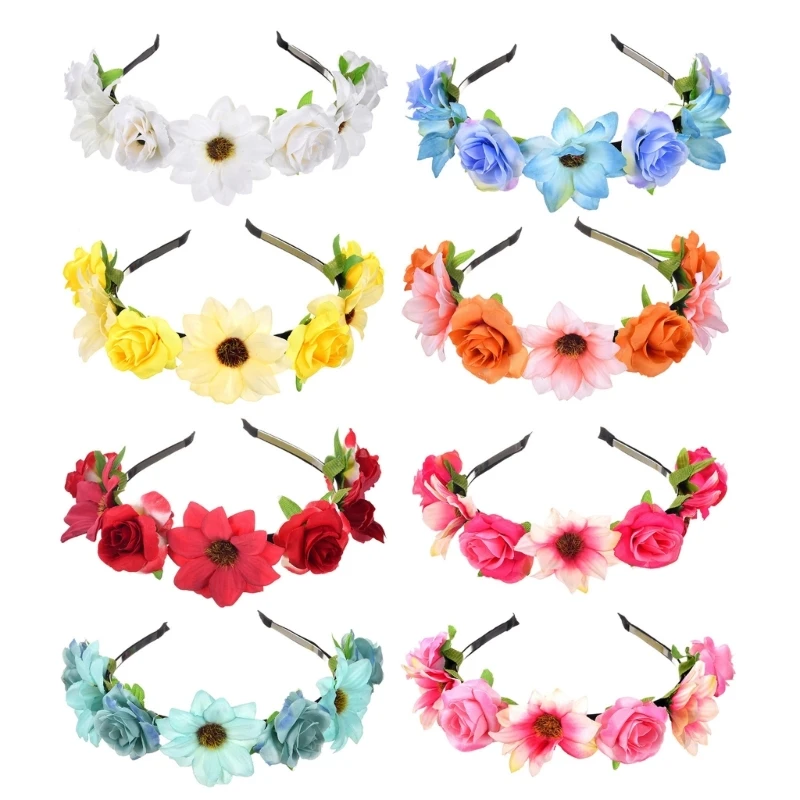 

652F Headband Flowers Hairhoop for Women and Girls Hair Accessories for Photography Props Music Festival