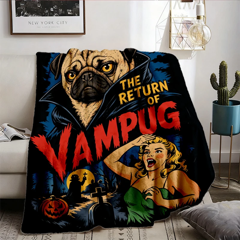 Vampug Pug Vampire Warm Blanket - Pug Dracula Soft Blanket