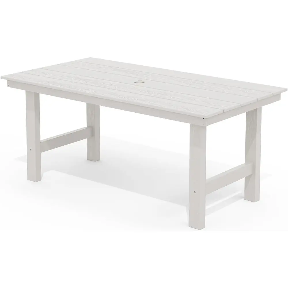 

HDPE Outdoor Dining Table or 6, 67" RecPatio Dining Table with Umbrella Hole, White