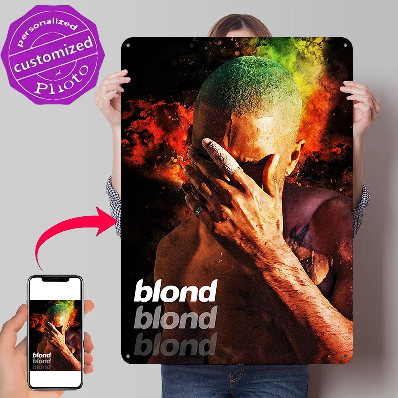 Frank Ocean Blond Album Cover Art Poster Retro 3D Printed Metal Signs Customized Wall Hanging Gift for Bedroom Decoration Room