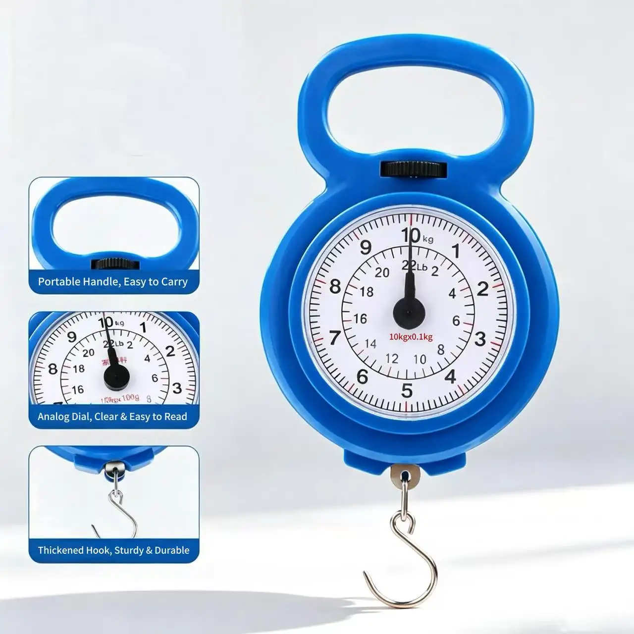 Portable Analog Hanging Scale 10kg, Handheld Mechanical Spring Scale with Hook for Luggage Shopping Weighing