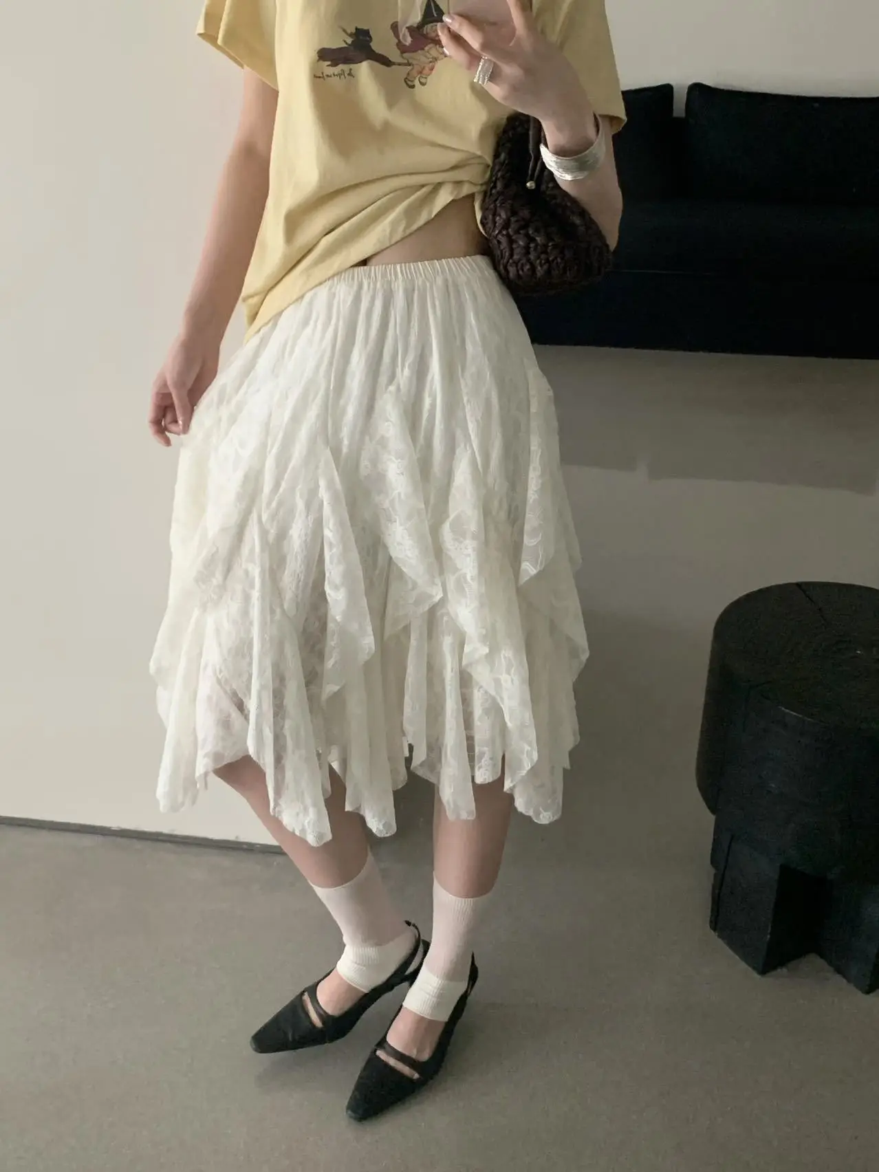 

Юбка Lilian Enxi Sweet Cool с объемной вышивкой и кружевом, асимметричный подол, многоярусная, с завышенной талией, из других материалов