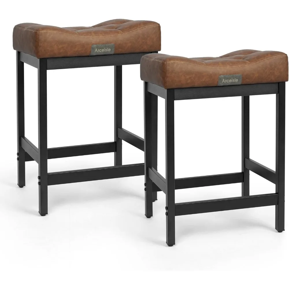 

24inch Bar Stools Set of 2, Retro Barstools for Kitchen, Industrial Counter Height Bar Stools, Upholstered Barstool