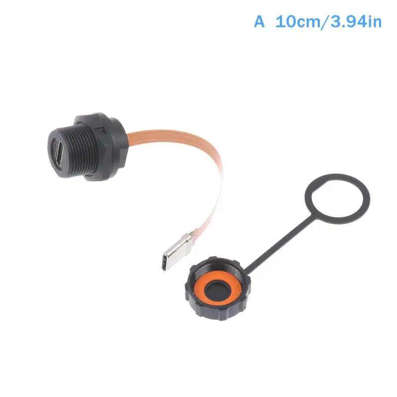 IP68 Waterproof Type C Female to Male Cable USB 3.1 Threaded Flat PFC for Industrial Device Charging Data Transfer