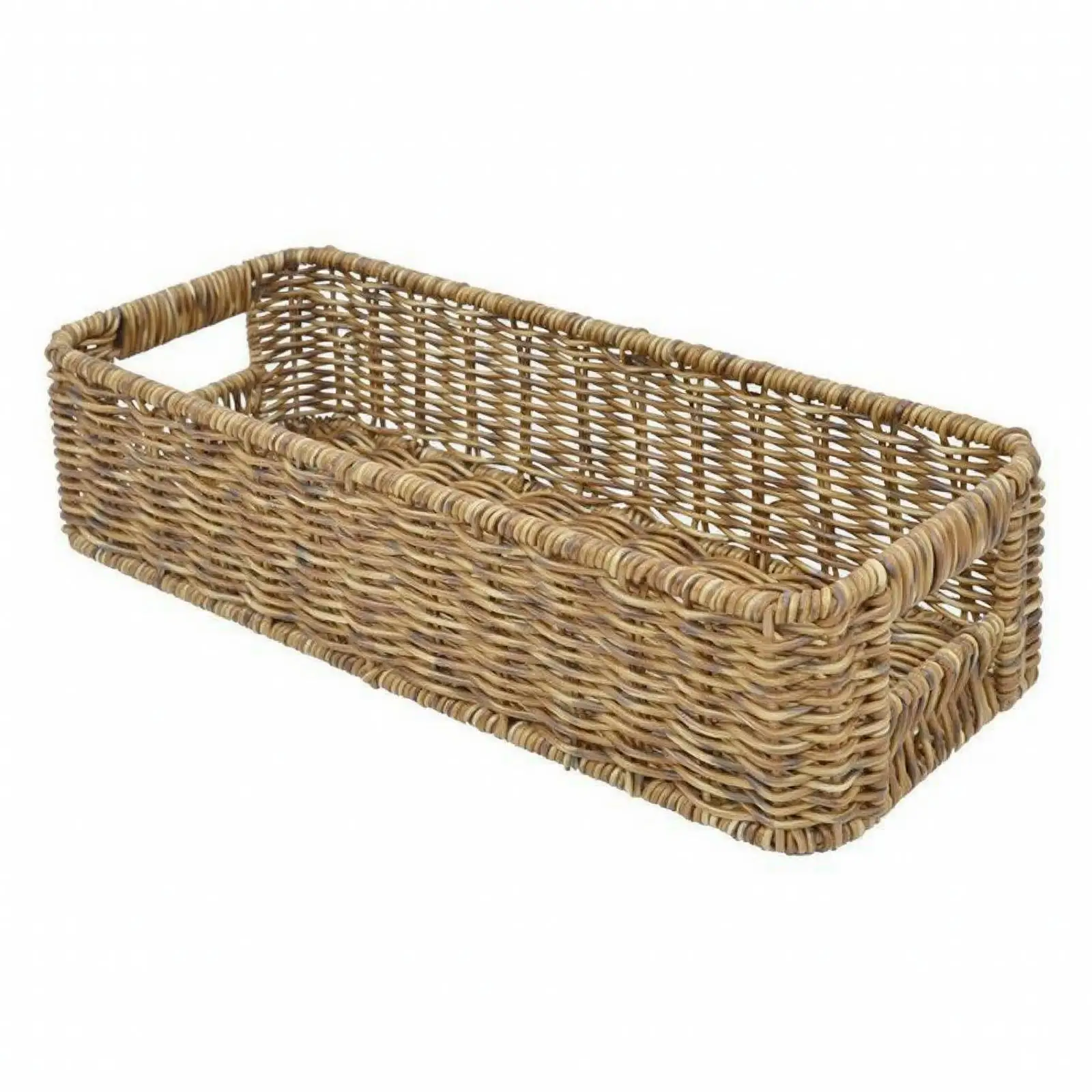 Plastic Woven Organizer Basket Rectangular 34x14x8 for Shelf Countertop Declutter Tableware Cosmetics Household