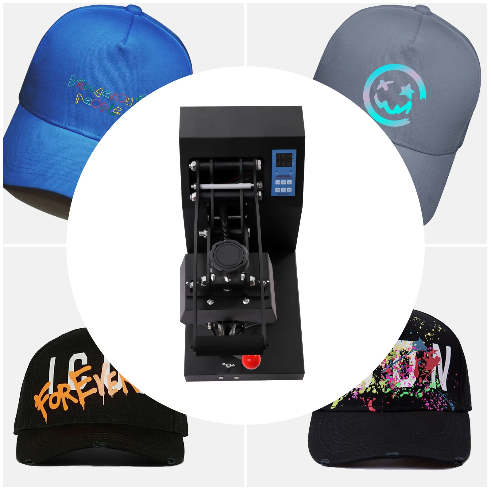 Cap Press Heat Press Machine Heat Press Transfer Press w/Digital LED Temperature Time Controller Cap Heat Press Black