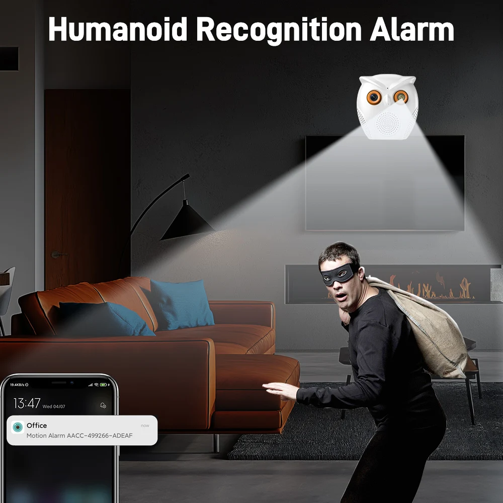 Kamera WiFi ICSEE Owl Design 2K 5MP z detekcją ruchu, kolorowym trybem nocnym, alarmem bezpieczeństwa domowego IP i dwukierunkowym audio