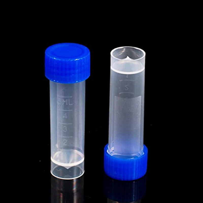 200Pcs Graduated Vial Storage Container Test Tubes 5Ml Plastic Blue With Screw Caps