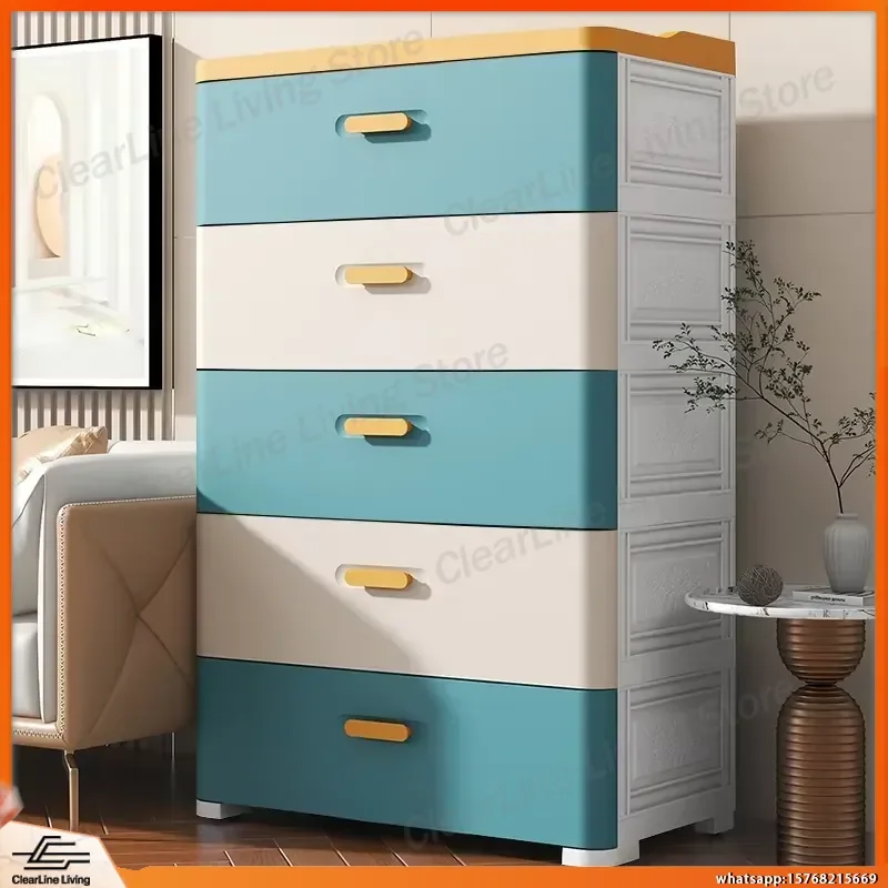 Thickened Drawer Storage Cabinet Multi-Layer PP Organizer with Silent Wheels Bedside Table Modern Large Capacity Home Storage