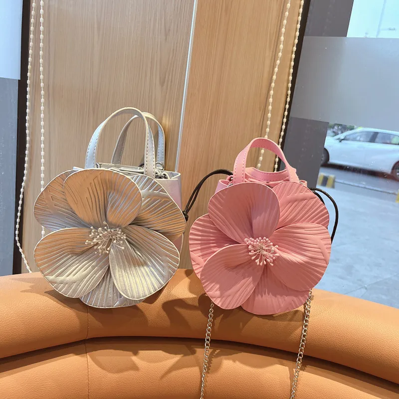 

Flower Bucket Bag Women Elegant Crossbody Chain Handbag Party Evening Clutches Bags Baby Pink Wedding Purse Girls Small Totes