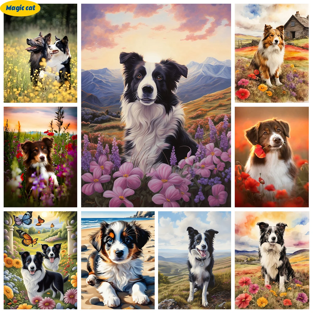 

Border Collie 5D Diamond Art Painting Pet Dog Portrait Diy AB Diamond Embroidery Cross Stitch Home Wall Decor Children's Gifts