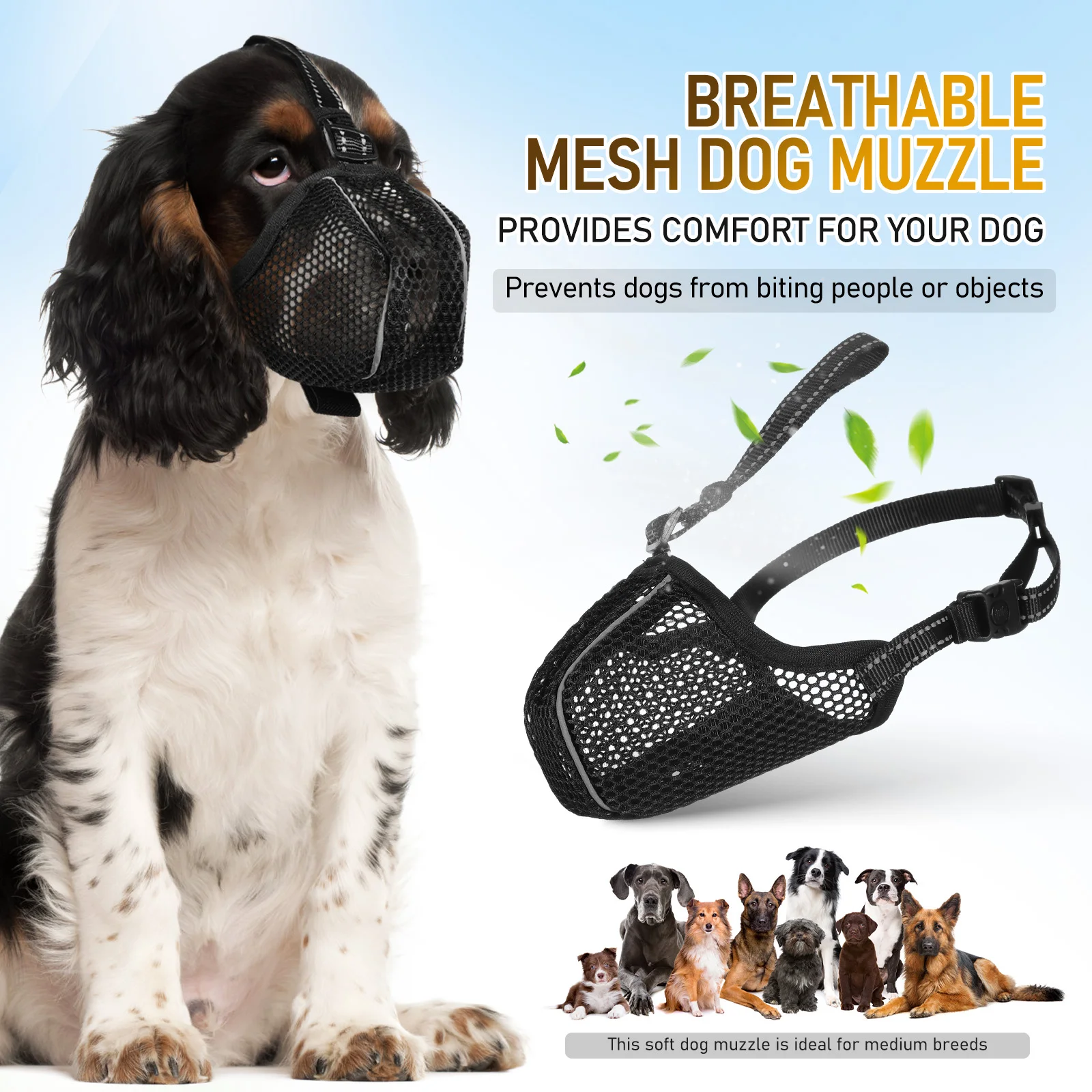 Mesh Dog Muzzle Small Puppy Muzzles Adjustable Soft Mouth Cover Pet Products Collars Harnesses Leads Prevent Biting Black