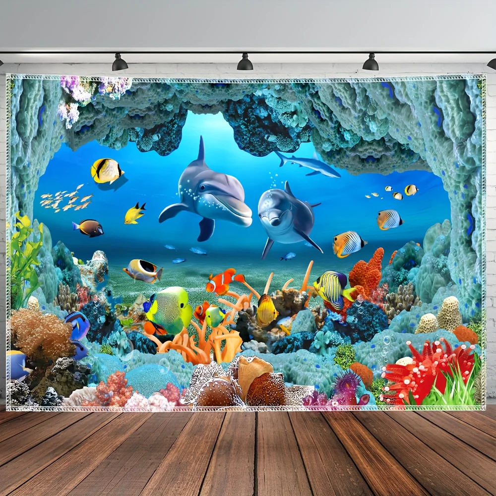 VIKAMA Ocean Fantasy Cave نسيج دولفين مرجاني عالي للأطفال تحت الماء ديكور غرفة المعيشة