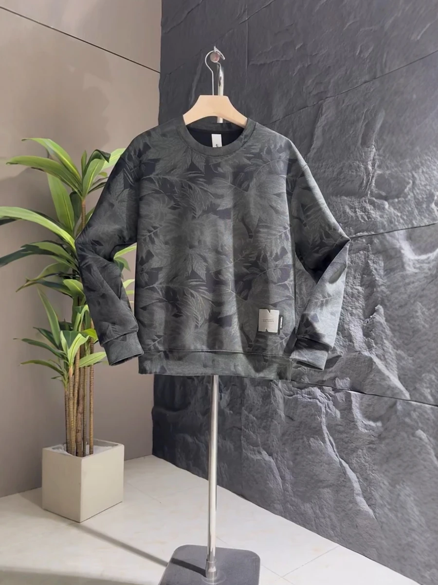 

Модный мужской свитшот осень 2025: новинка с принтом, американский ретро-дизайн, свободный крой, удобный, с длинным рукавом, круглый вырез горловины