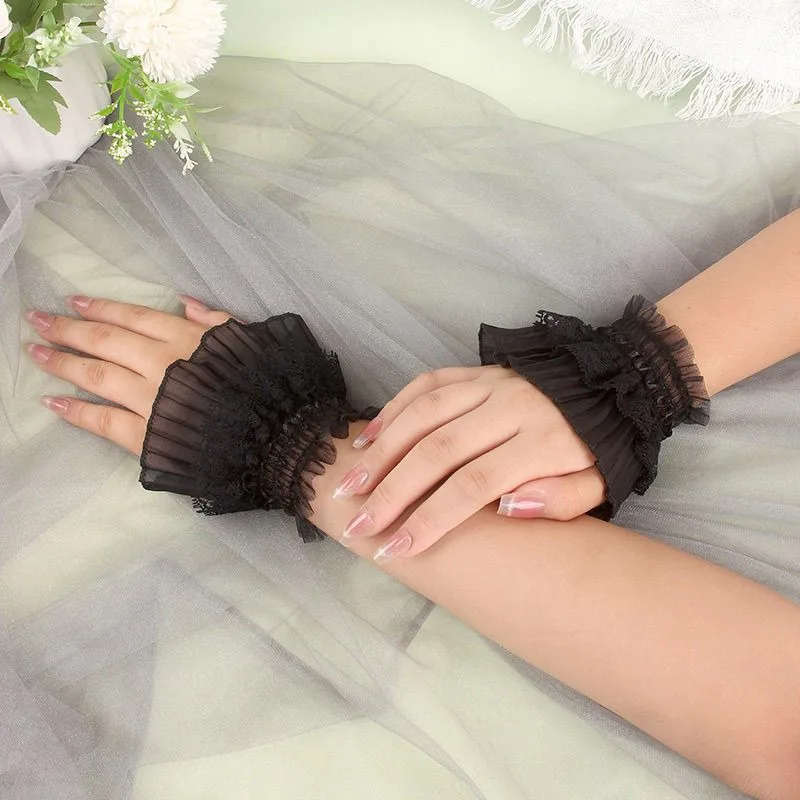 Gothic Lolita Hand Handgelenk Manschetten Bowknot LaceTrim Maid Cosplay Zubehör Für Frauen Mädchen Party