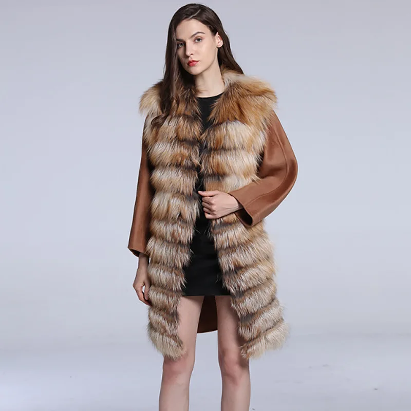 

Fox Fur Grass Red Fox Long Vest Women's Coat Autumn and Winter Women's Long Fox Fur Warm Coat