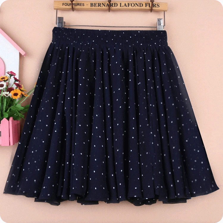 

New Summer Round Dot Chiffon A-line Wave Dot Short Skirt Shaggy Skirt Female Student Lady Skirt