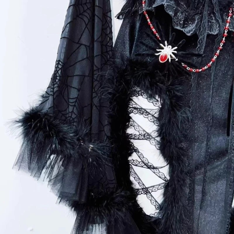 유럽풍 아메리칸 레트로 섹시 레이스 여성 드레스 오리지널 디자인 2025 여름 신상 고스 스윗 쿨 슬림 얇은 홀터넥 드레스