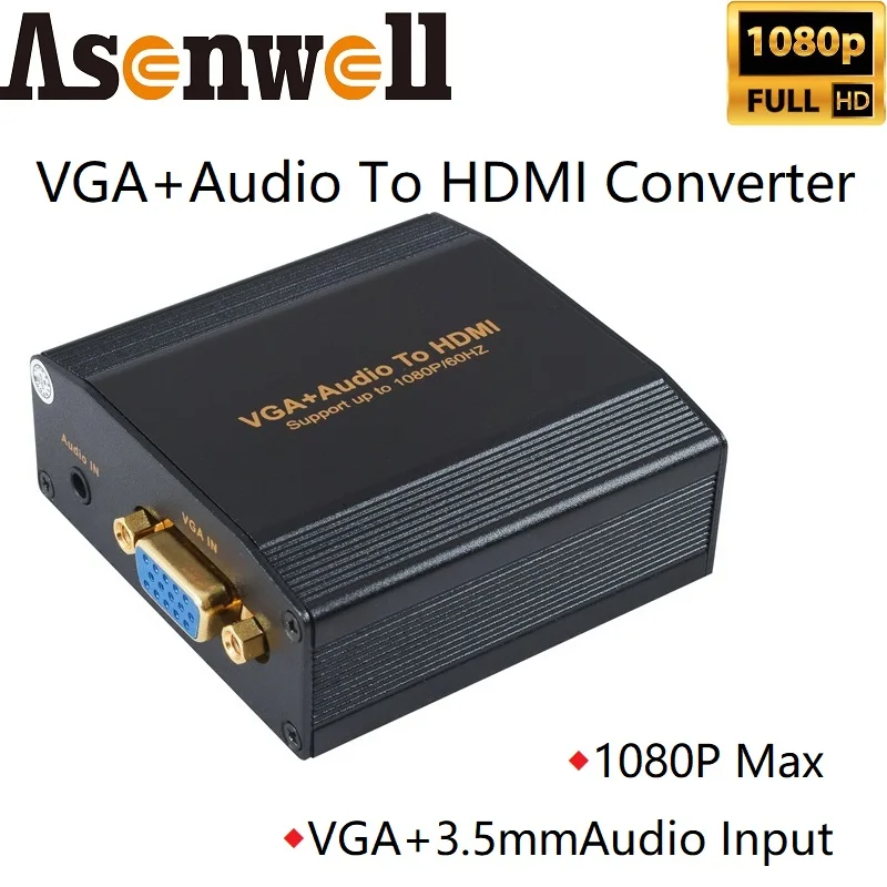 

VGA to HDMI Adapter Converter Full HD 1080P VGA+3.5mm Analog Audio Input HDMI Output VGA2HDMI Converter Compatible with Audio