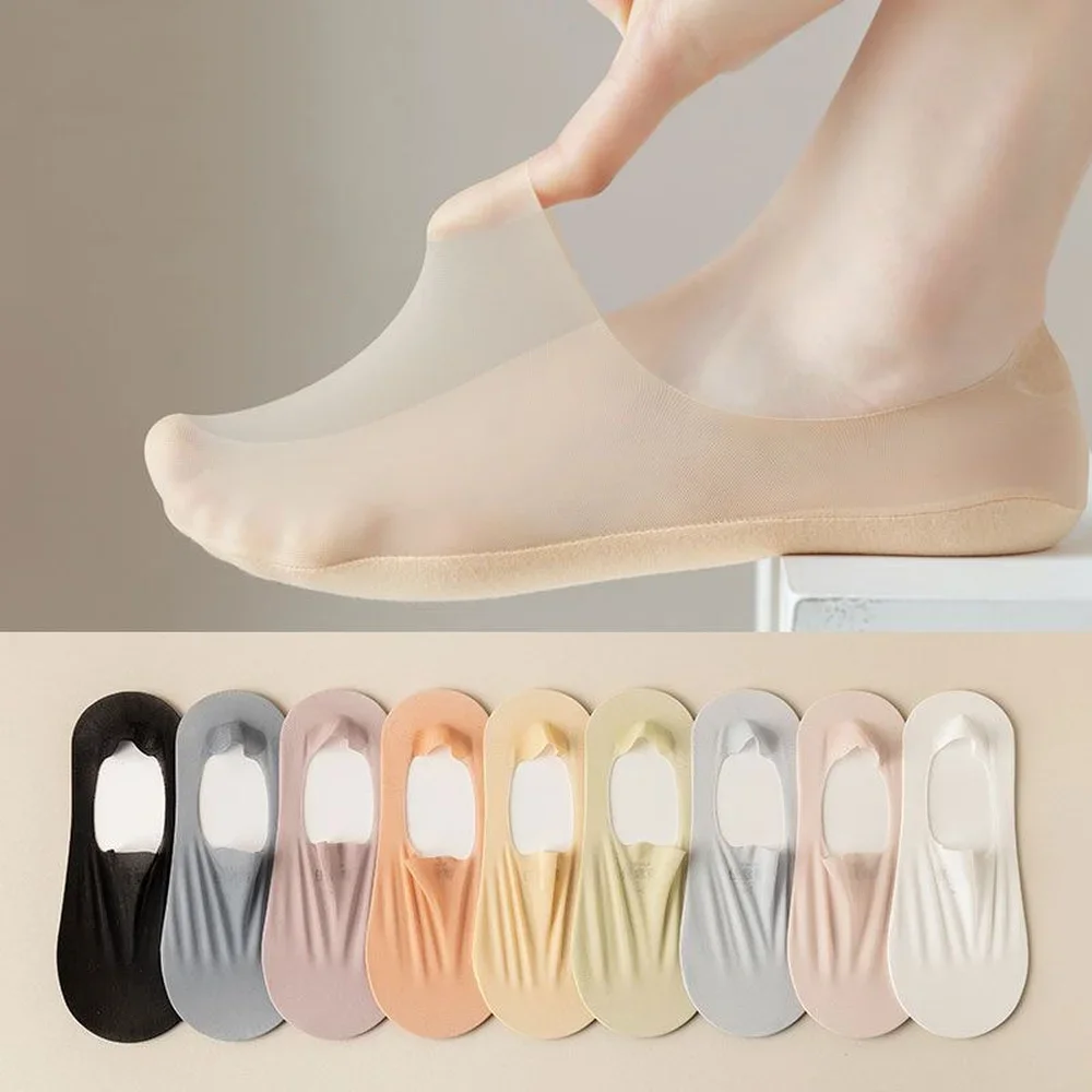 Summer Ultra-thin Breathable Silicone Anti-slip Invisible No Show Socks Women Slippers Solid Color Ice Silk Low Cut Boat Socks