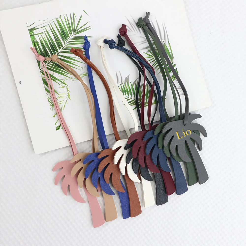 اسم مخصص الجلود شجرة جوز الهند قلادة حقيبة يد الديكور سحر حقيبة يد DIY الاكسسوارات الحرفية