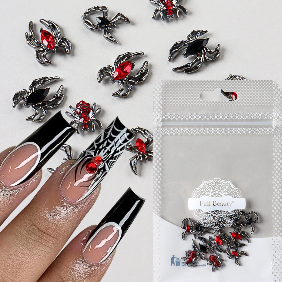 1 Bag Nail Figures Charm Metal Alloy Halloween Spider Design Luxury Spider Web Skeleton Jewelry Parts Manicure Art Accessories