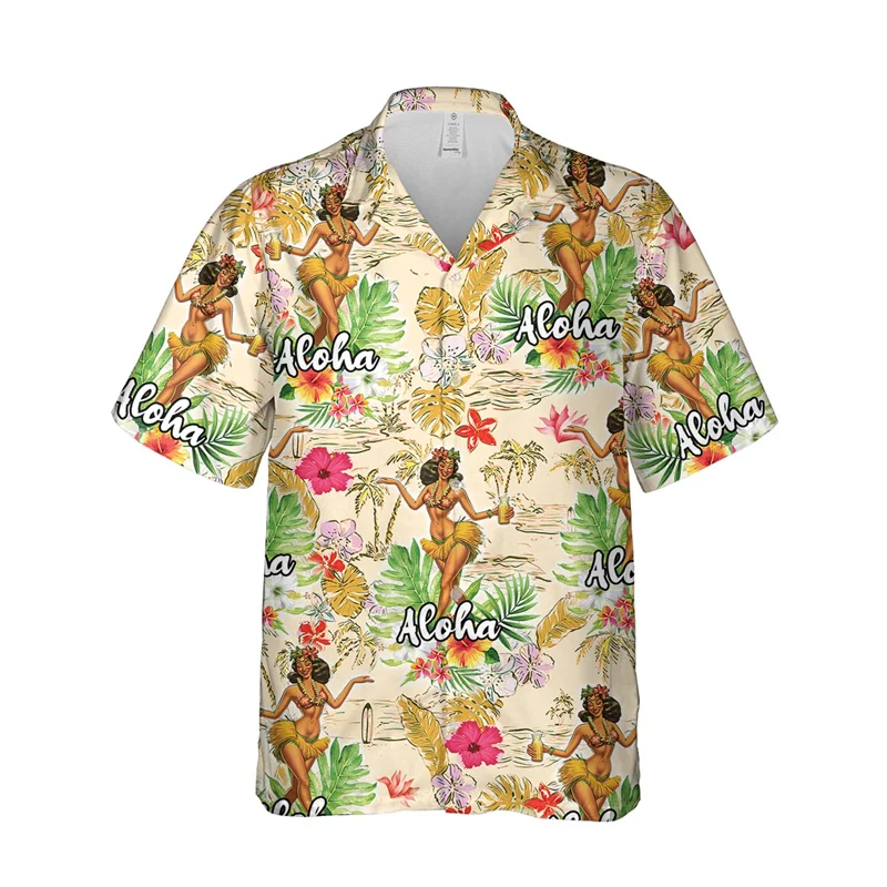 

Hula Girl Graphic Beach Shirts For Men Clothes Hawaiian Dancer Short Sleeve Blouses Casual Aloha Beach Shirts Button Kids Tops