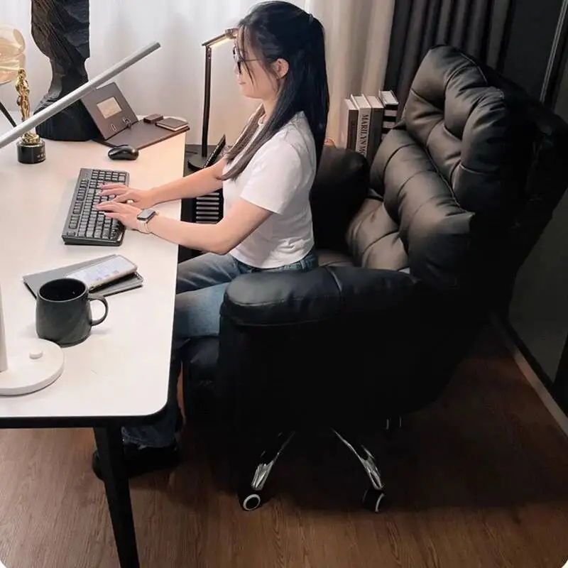 Lazy Ergonomic Office Chair Leather Bedroom Recliner Playseat Modern Office Chair Lounge Computer Silla Oficina Home Furniture