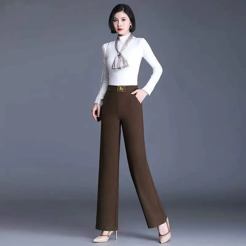 

Spring New Pants Women's High-end Trousers Wear Nine-point Straight Tube Casual and Thin High-waisted Loose Maillard Style