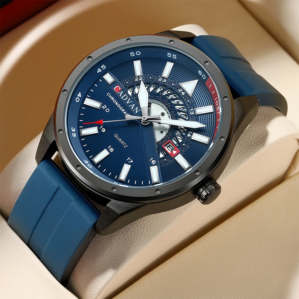 ساعة رجالية عصرية من CADVAN ، ساعة يد عسكرية فاخرة مقاومة للماء رياضية للرجال ، ساعة يد عسكرية بتاريخ أوتوماتيكي من السيليكون