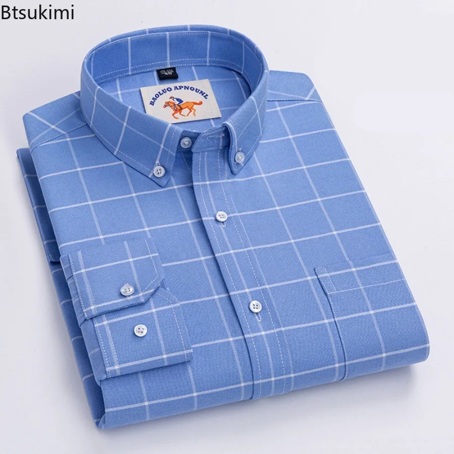 

Casual Pure Cotton Oxford Mens Shirts Long Sleeve Embroidery Horse Design Regular Fit Fashion Button Man Solid Color Dress Shirt