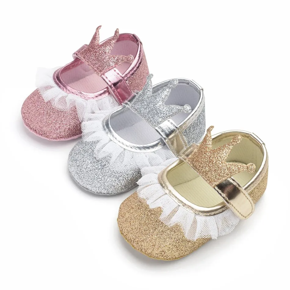 Baby Prewalker Kids Birthday Spring Hook and Loop First Walker Girl PU Leather Soft Sole Glitter Slipper Newborn Mary Jane Flats