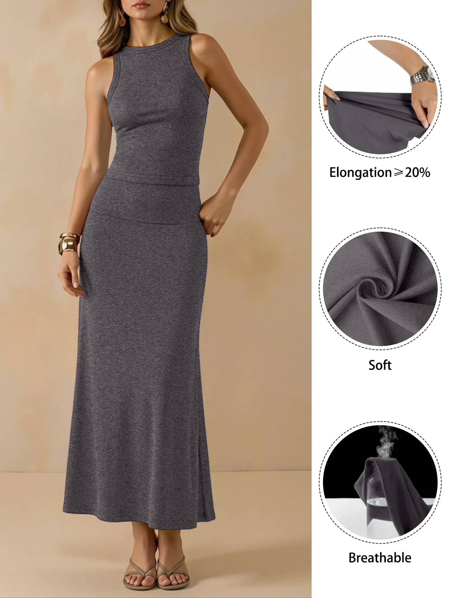 

Women's Casual Two Piece Set Summer Sleeveless Crop Top Flowy Long Maxi Skirt Outfit For Daily Wear Vacation
