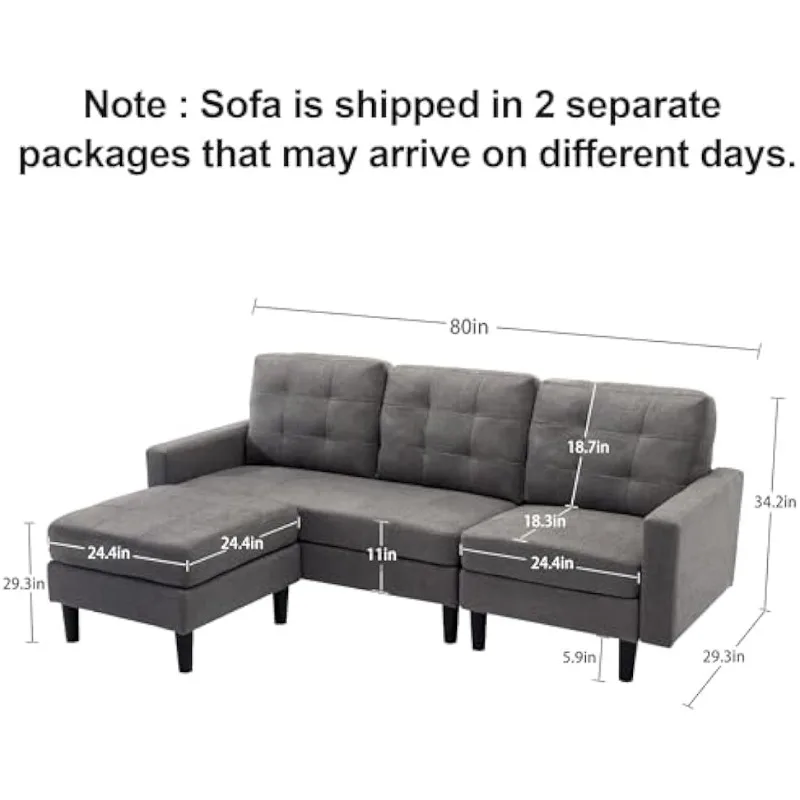 Convertible Sectional Sofa, Modern Linen Fabric L-Shaped Couch with Reversible Chaise for Living Room/Apartment/Office