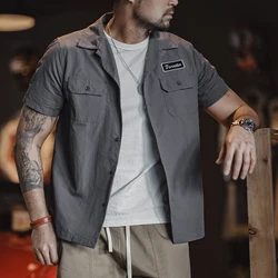 Maden Retro Toretto Short-sleeved Shirt Dark Gray Single-Breasted Large Size Lapel Thin Shirt for Men's Summer Tops