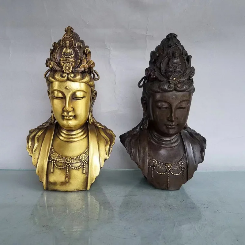 

Brass Half-Body Guanyin Bodhisattva/Buddha Statue Ornaments Guanyin Bodhisattva Head Portrait Home Worship Buddha Statue Crafts