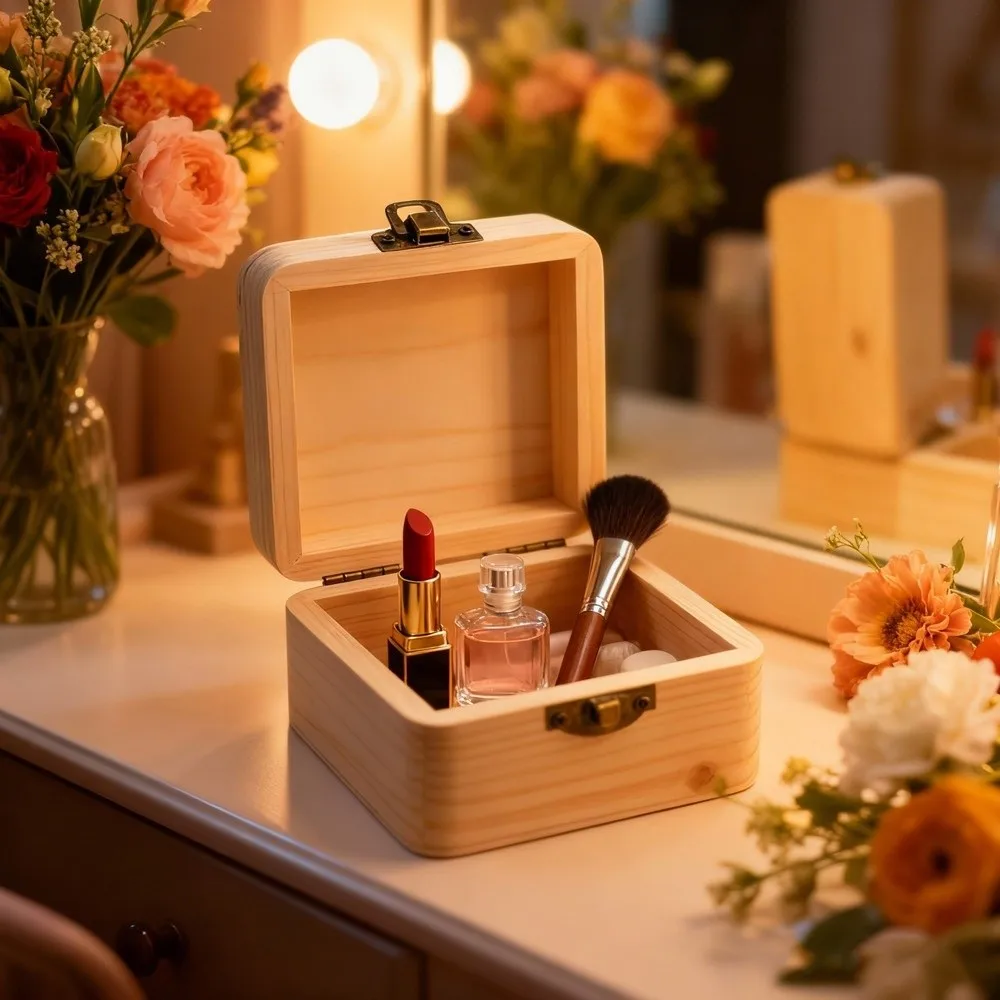 Small Size Wooden Packing Box Plain Natural Jewelry Storage Box Handmade Square Gift Box Jewelry and Small Item Storage