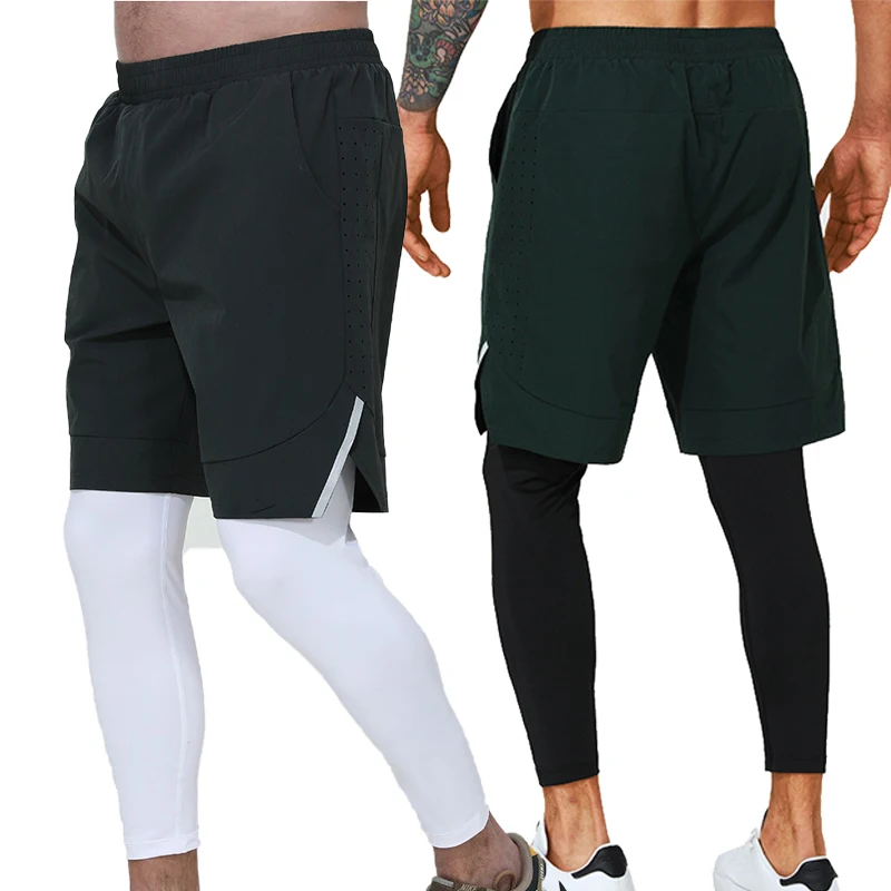 Men Running Shorts Quick Dry 2 in 1 Workout Pants Stretch Casual Outdoor Gym Tranining  Zipper Pants Breathable Men Activewear