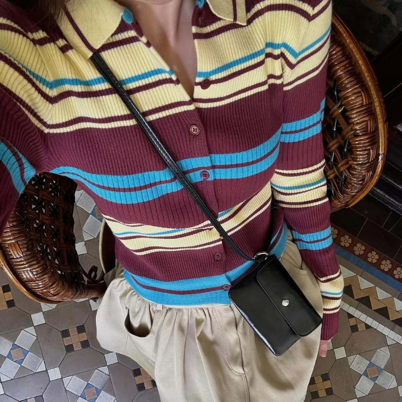 

Knitted Autumn Striped Print Pullover Sweater Women Long Sleeve Fashion Casual Ladies Sweaters Korean Style Woman Sweater