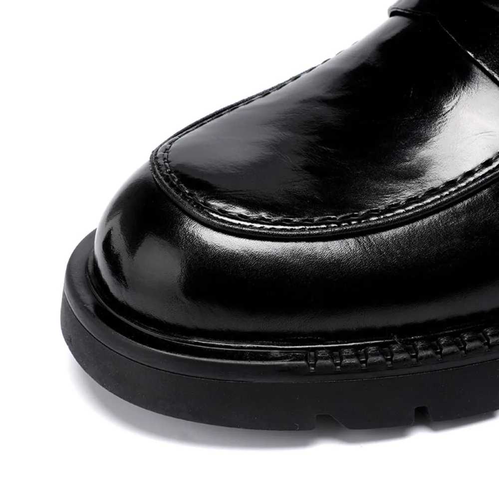 Summer Premium Mens Dress Shoes Fashion Trendy Cowhide Thick Sole Height Increasing Breathable Casual Loafers Soft Leather