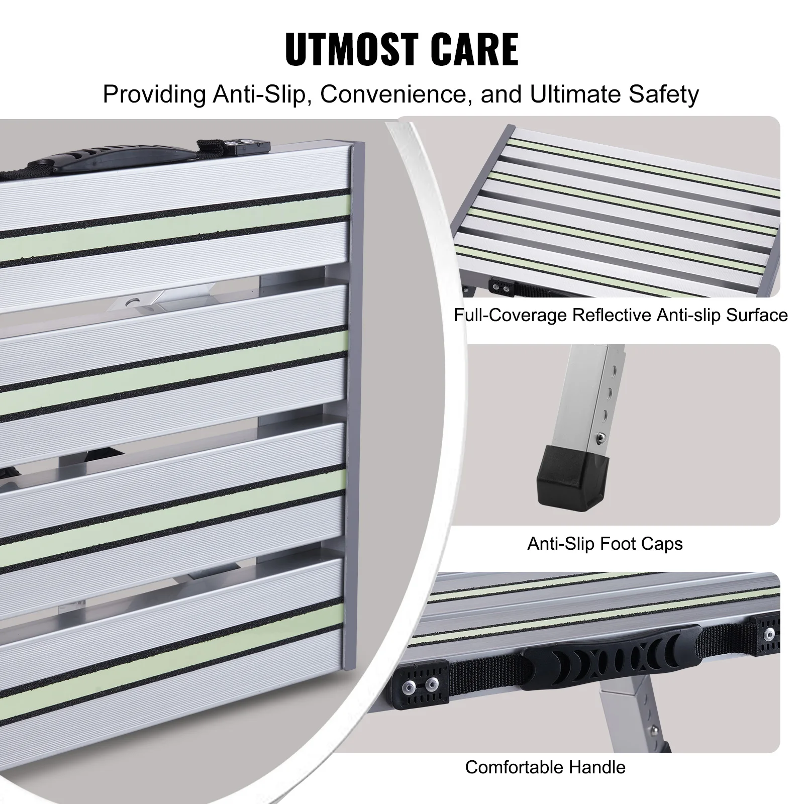 VEVOR RV Steps Aluminum Alloy Folding Platform Step Adjustable Height Portable Step Stool with Anti-Slip Surface Rubber Feet