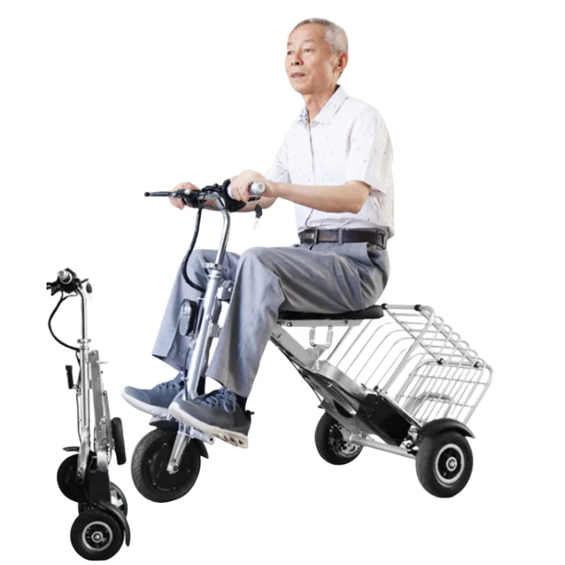 8 Inch Mini Electric Bike 250W 36V Portable Foldable Family Electric Tricycle for Elderly Lightweight with Cargo Basket