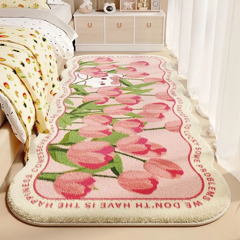 Cashmere Carpet Bedroom Bed Blanket Girls Heart Dirt Resistant Thickened Absorbent No-wash Floor Mat Soft Small Rugs for Bedroom